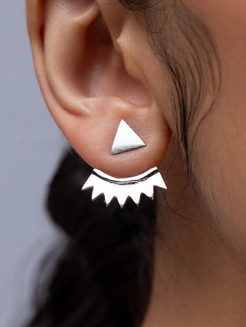 Silver Triangular Jacket Earrings