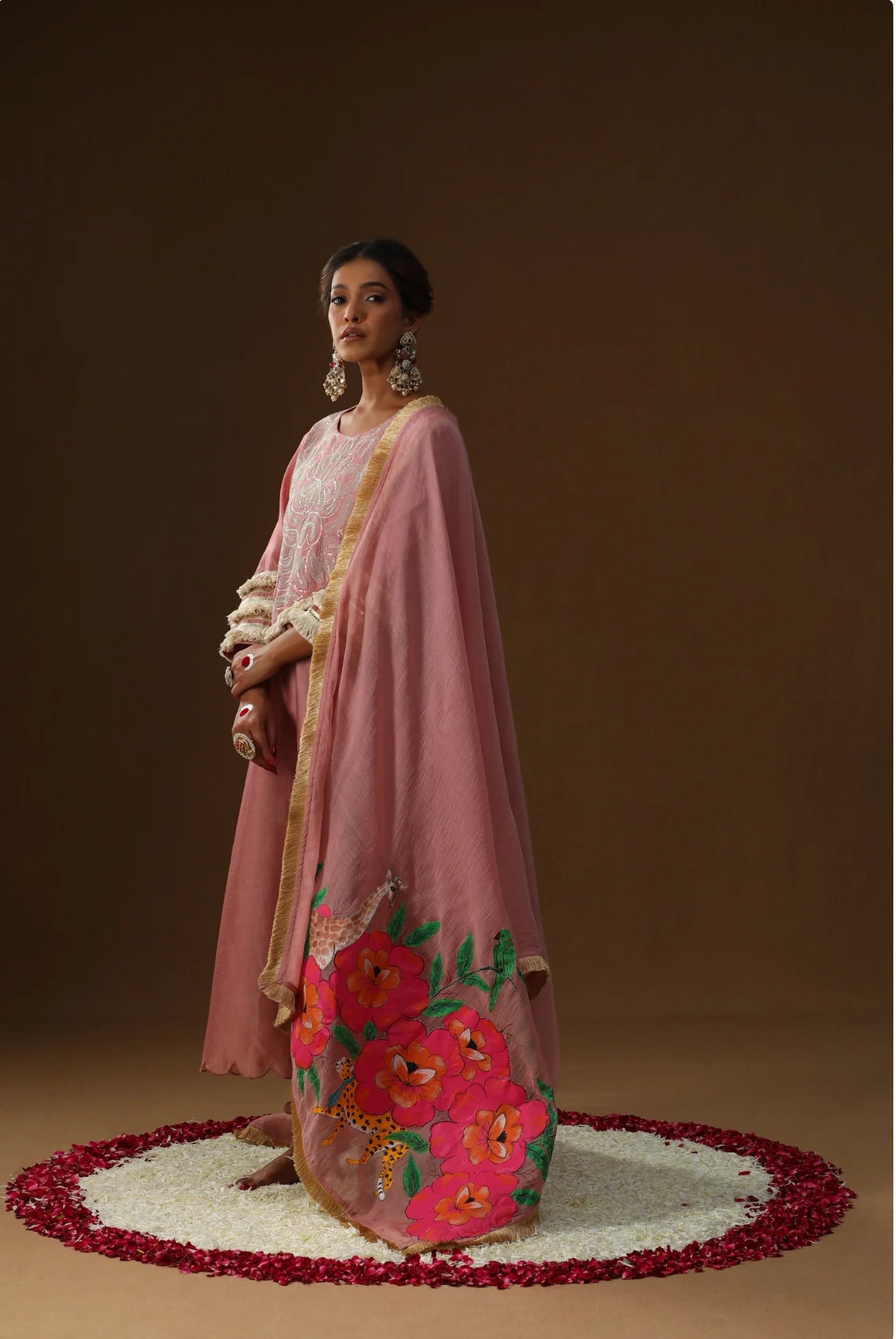 Old Rose Shringaar Ras Handpainted Suit Set