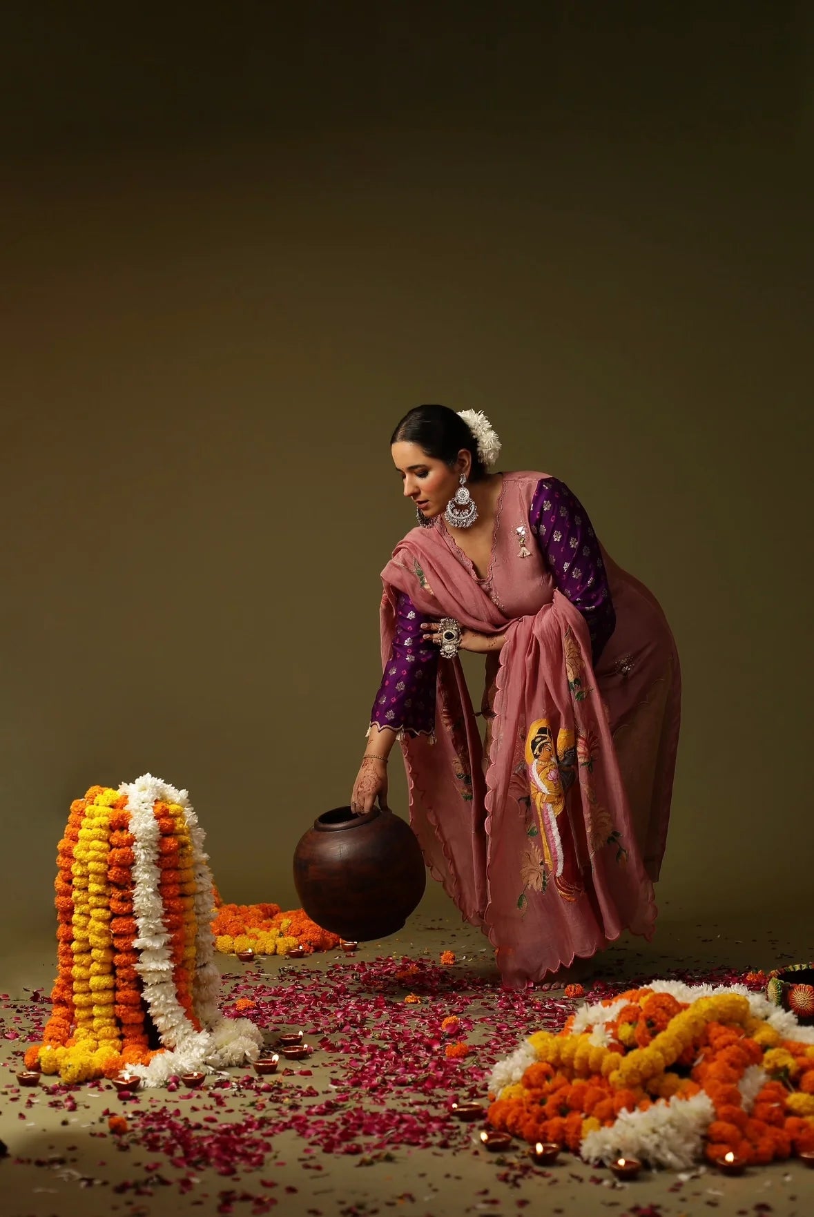 Ram-Janki Dusty Pink Chanderi Suit Set