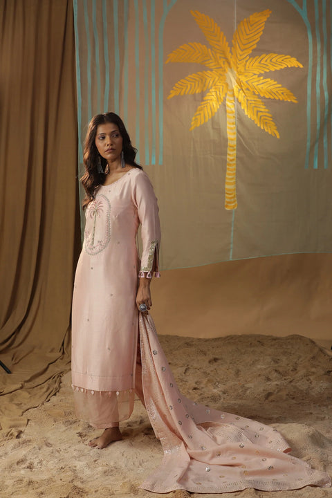 Baby Pink Centre Palm Tree Suit Set