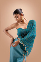Teal Green Hand Embroidered Top and Skirt