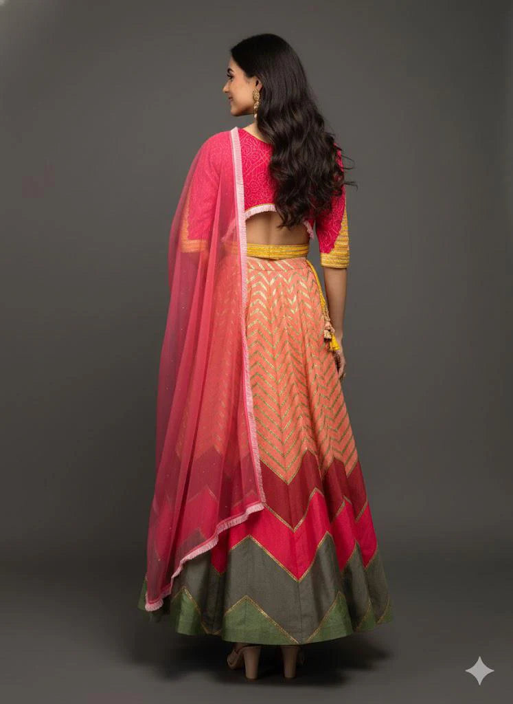 Rani Pink–Mustard Zari Lehenga
