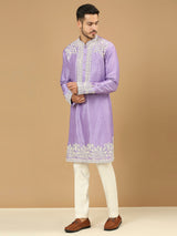 Lilac Embroidered Kurta Set