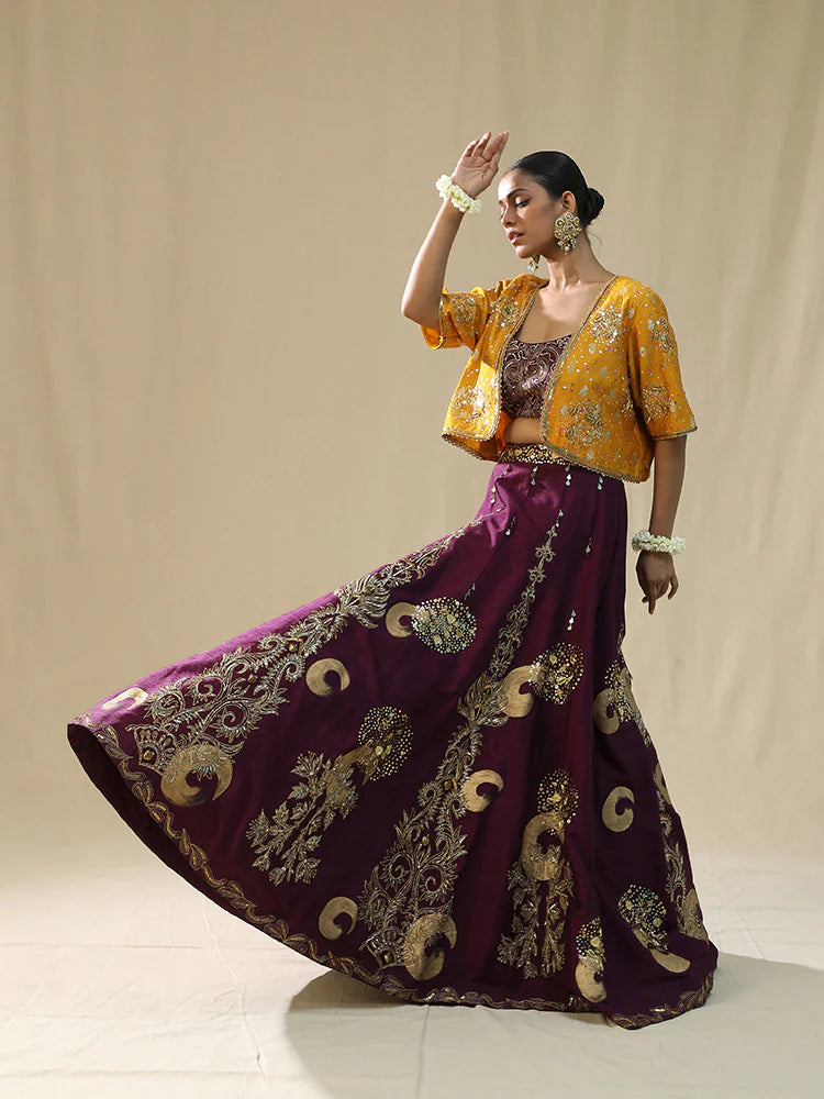 Purple Brushstroke Lehenga Set