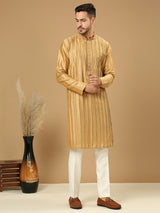 Gold Lachi Detail Silk Kurta Set