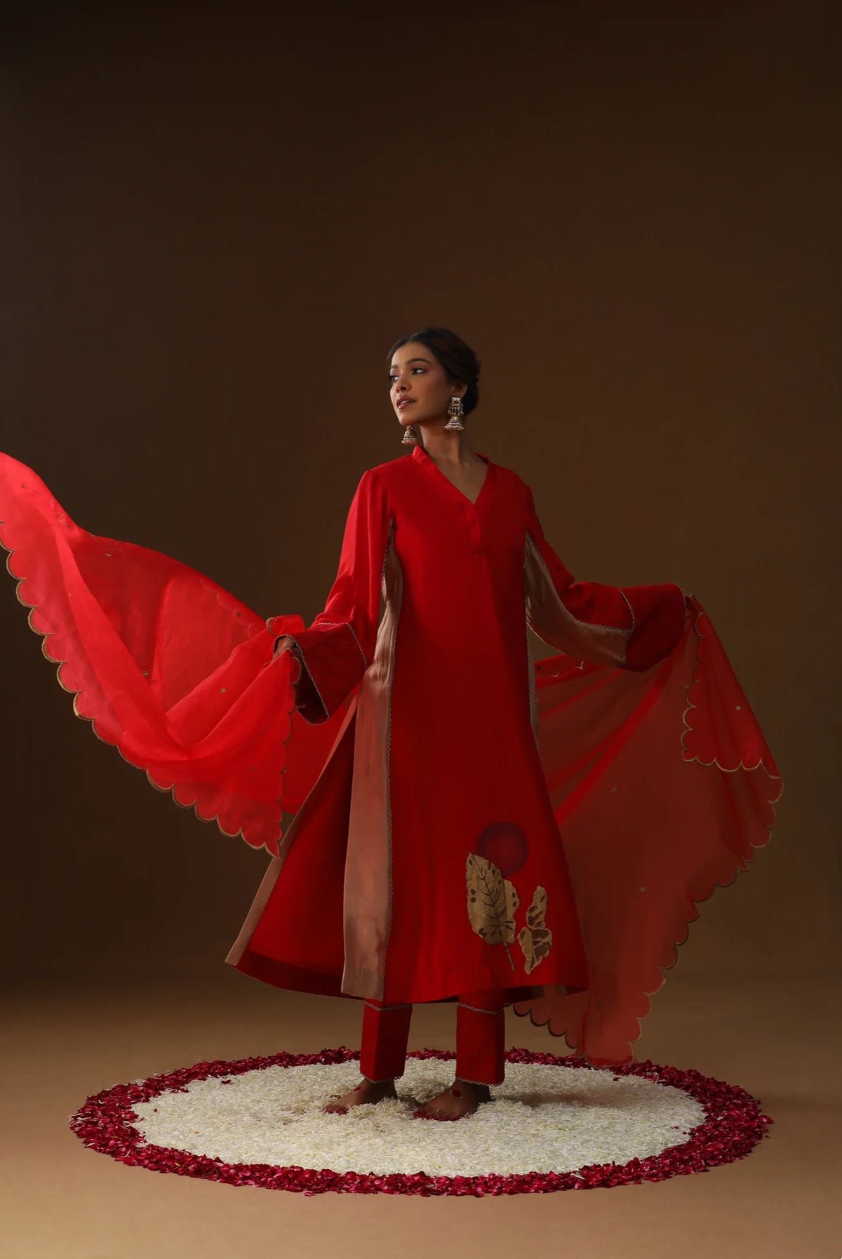 Red Sakhi Prem Handpainted Suit Set