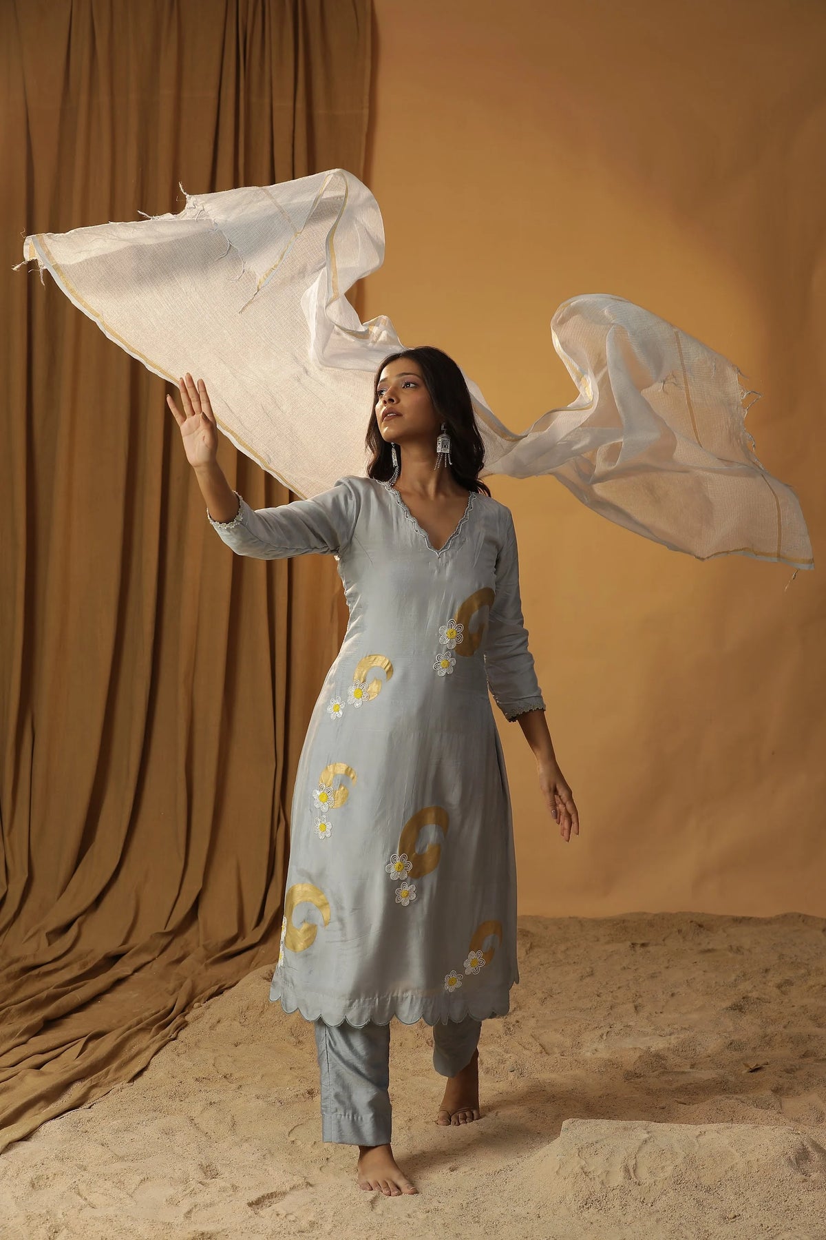 Ice Blue Foil Painted Suit Set
