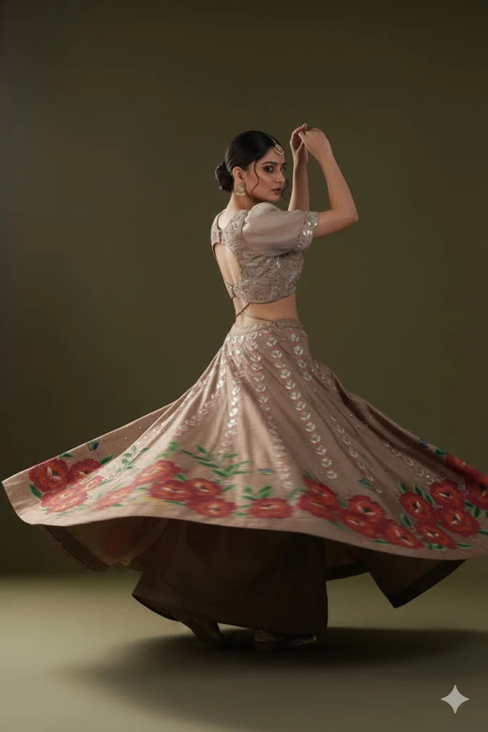 Leopard Handpainted Lehenga Set