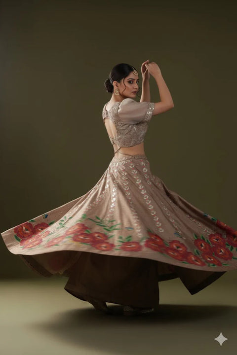 Leopard Handpainted Lehenga Set