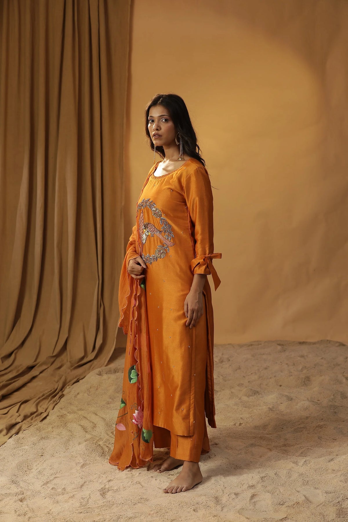 Brunt Orange Bird Embroidered Suit Set