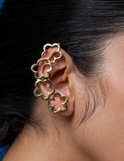 Golden Flower Drop Ear Cuff