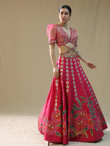 Pink Leopard Handpainted Lehenga Set