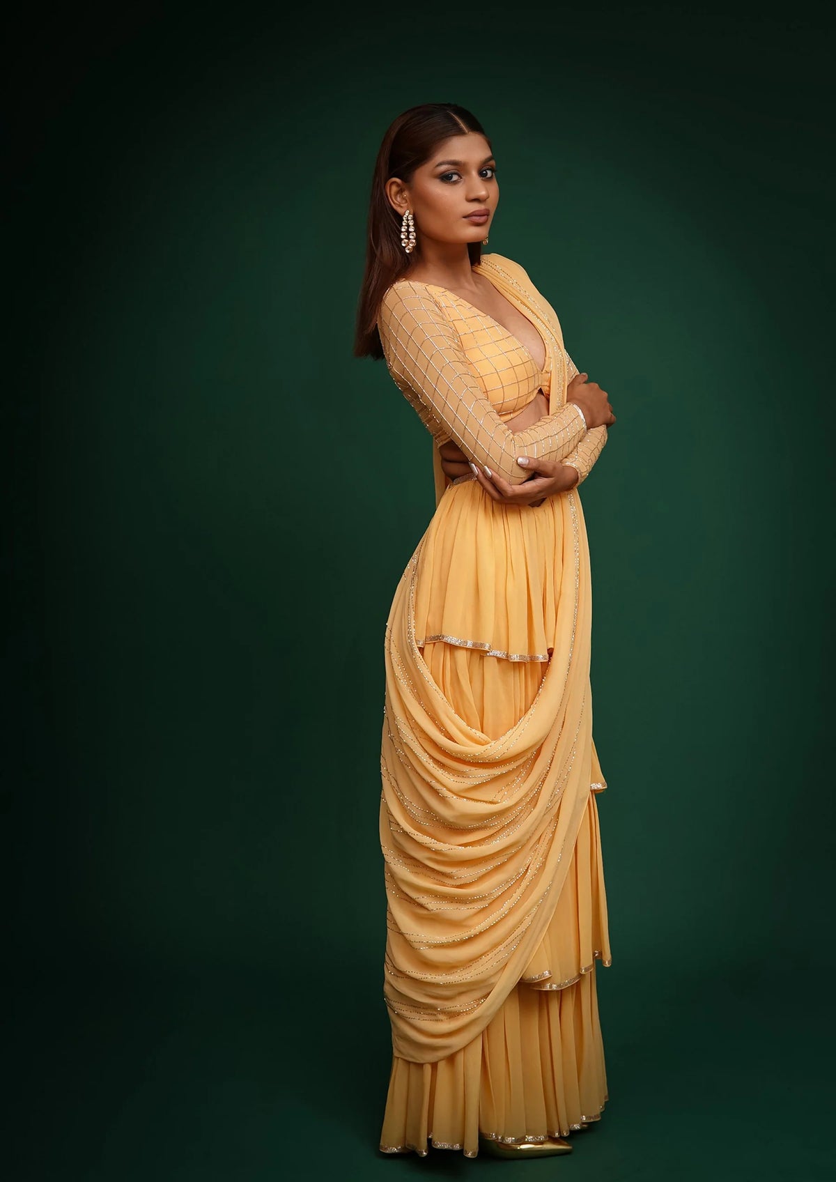 Yellow Hand Embroidered Saree