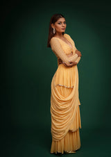 Yellow Hand Embroidered Saree