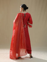 Red Self Chanderi Suit Set