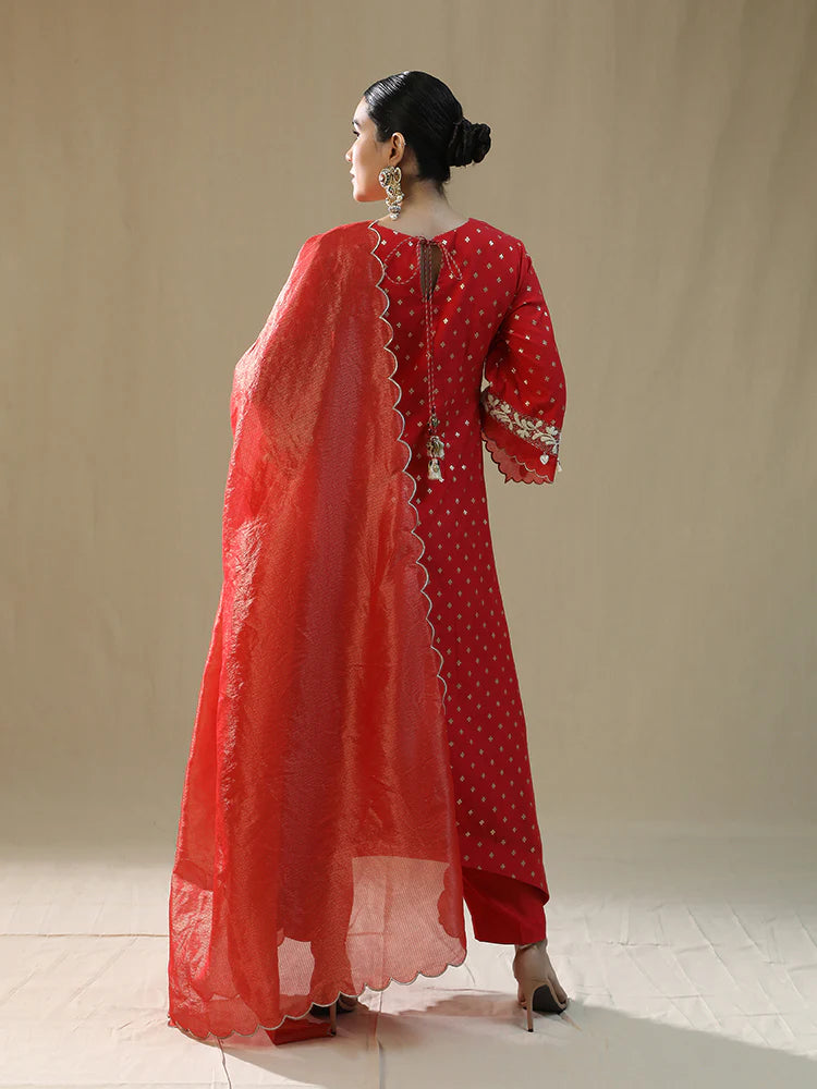 Red Self Chanderi Suit Set