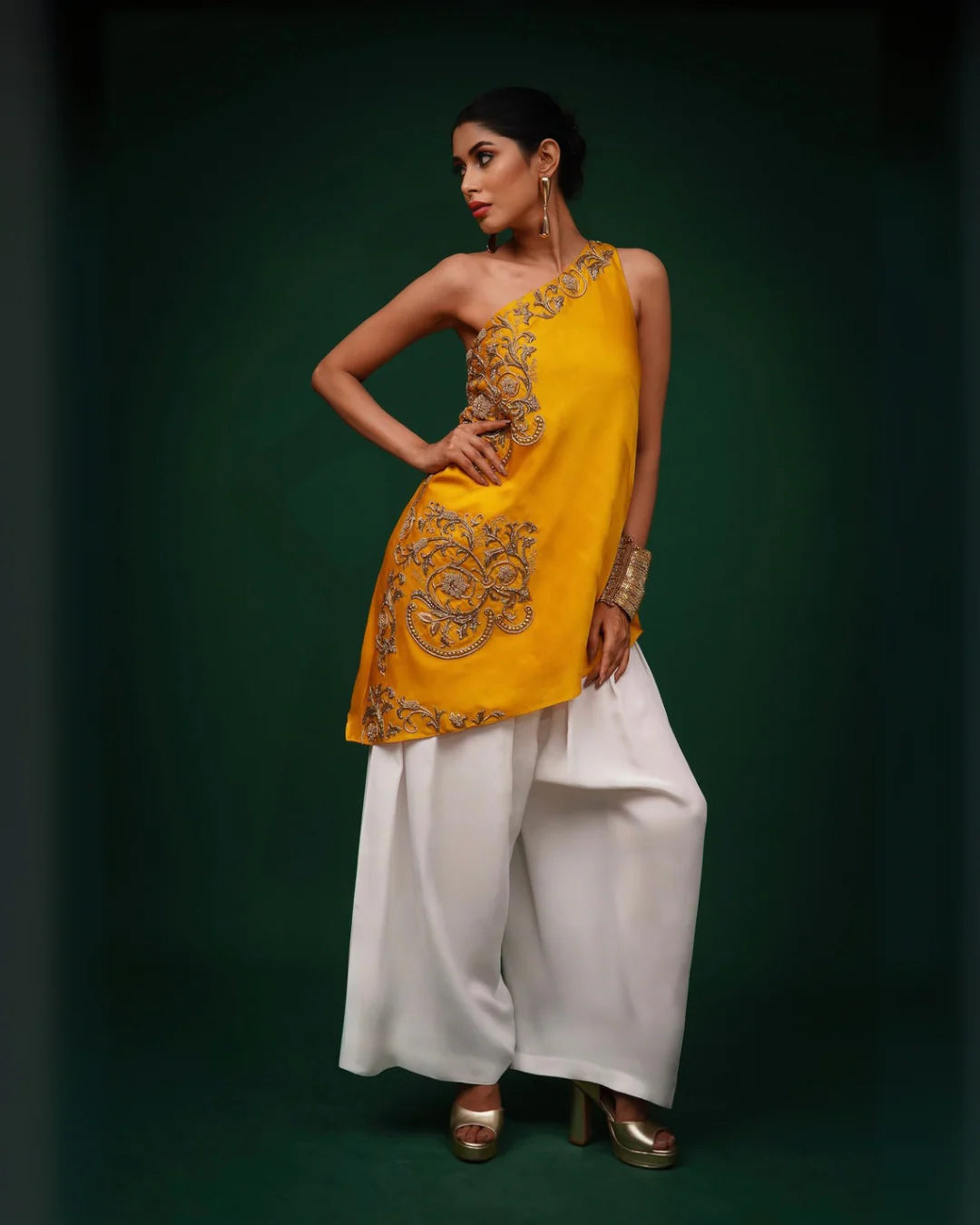 Yellow Hand Embroidered Kurta And Pants