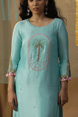 Sky Blue Centre Plam Tree Suit Set