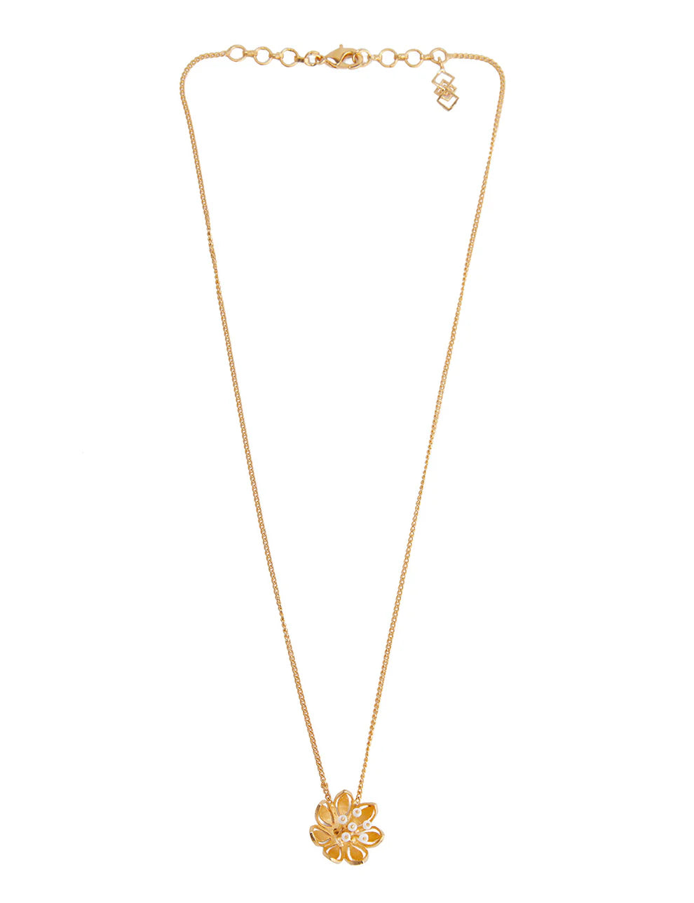 Pearly Golden Flower Pendant Necklace