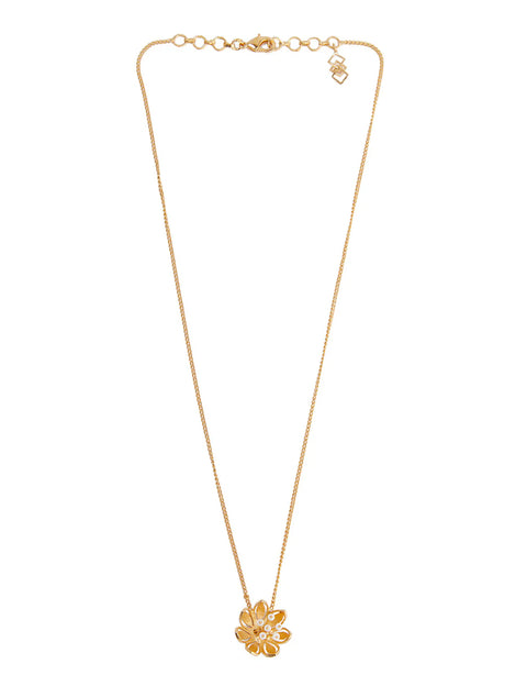 Pearly Golden Flower Pendant Necklace