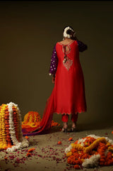 Red Chanderi Silk Kurta Set