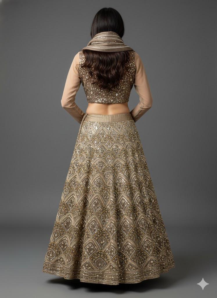 Champagne Gold Hand-Embroidered Lehenga