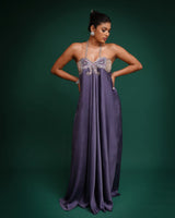 Grey Hand Embroidred Maxi Dress