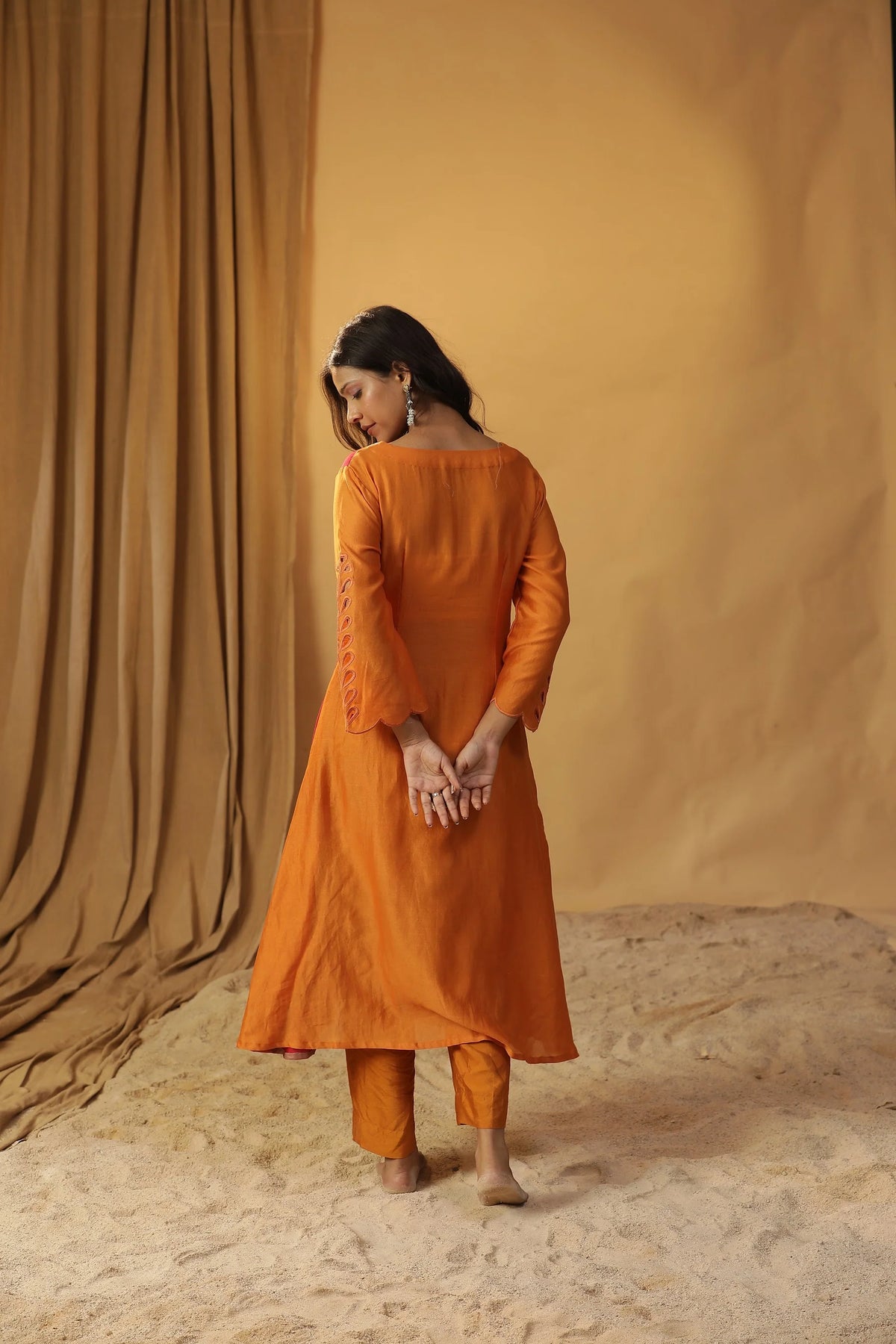 Half And Half Red Orange Handpainted Suit Set