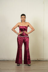 Maroon Hand Embroidered Velvet Corset With Pants