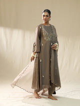 Mocha Ambi A Line Suit Set,Dori Zardozi Resham
