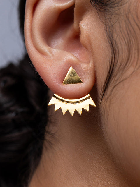 Golden Triangular Jacket Earrings