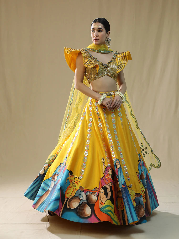 Yellow Modern Barat Lehenga Set