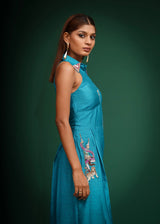 Blue Hand Embroidred Jumpsuit