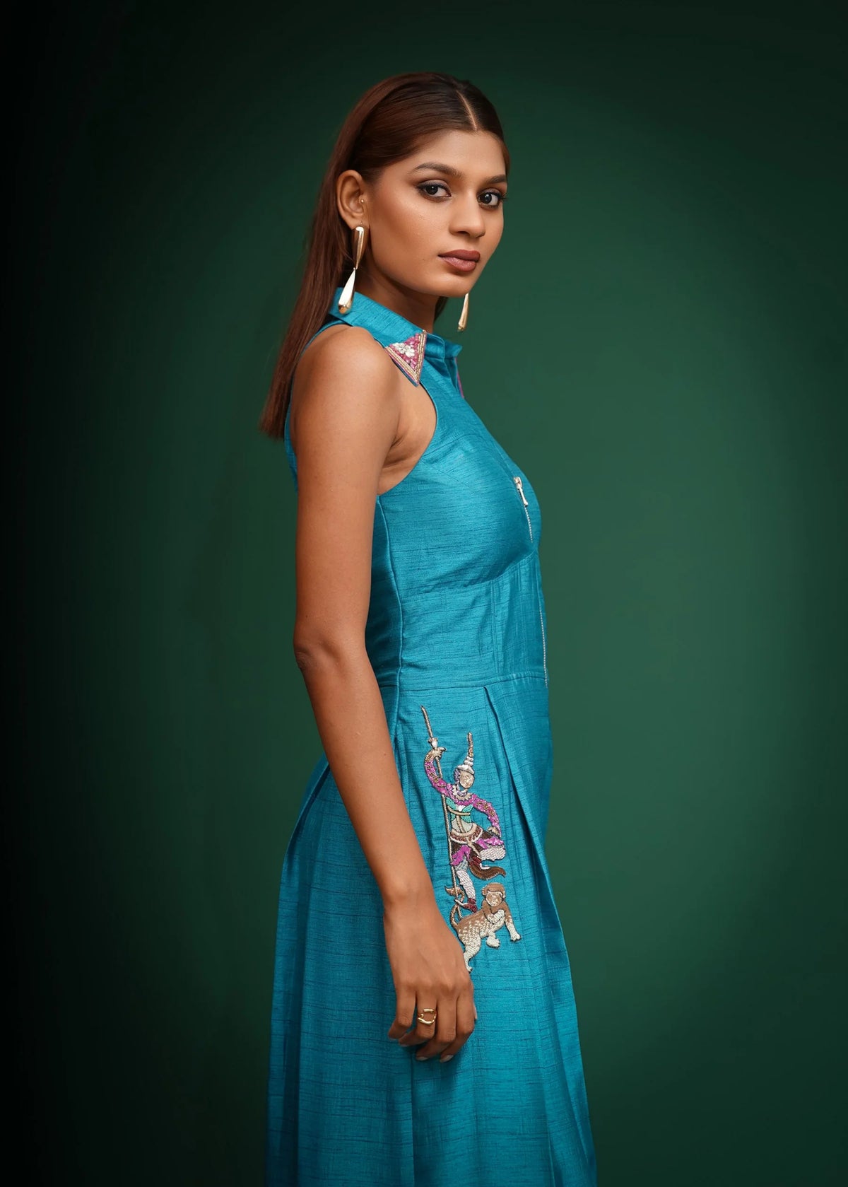 Blue Hand Embroidred Jumpsuit