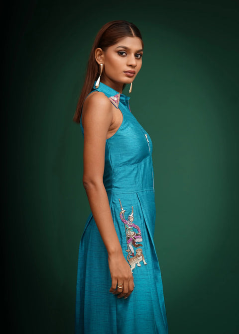 Blue Hand Embroidred Jumpsuit
