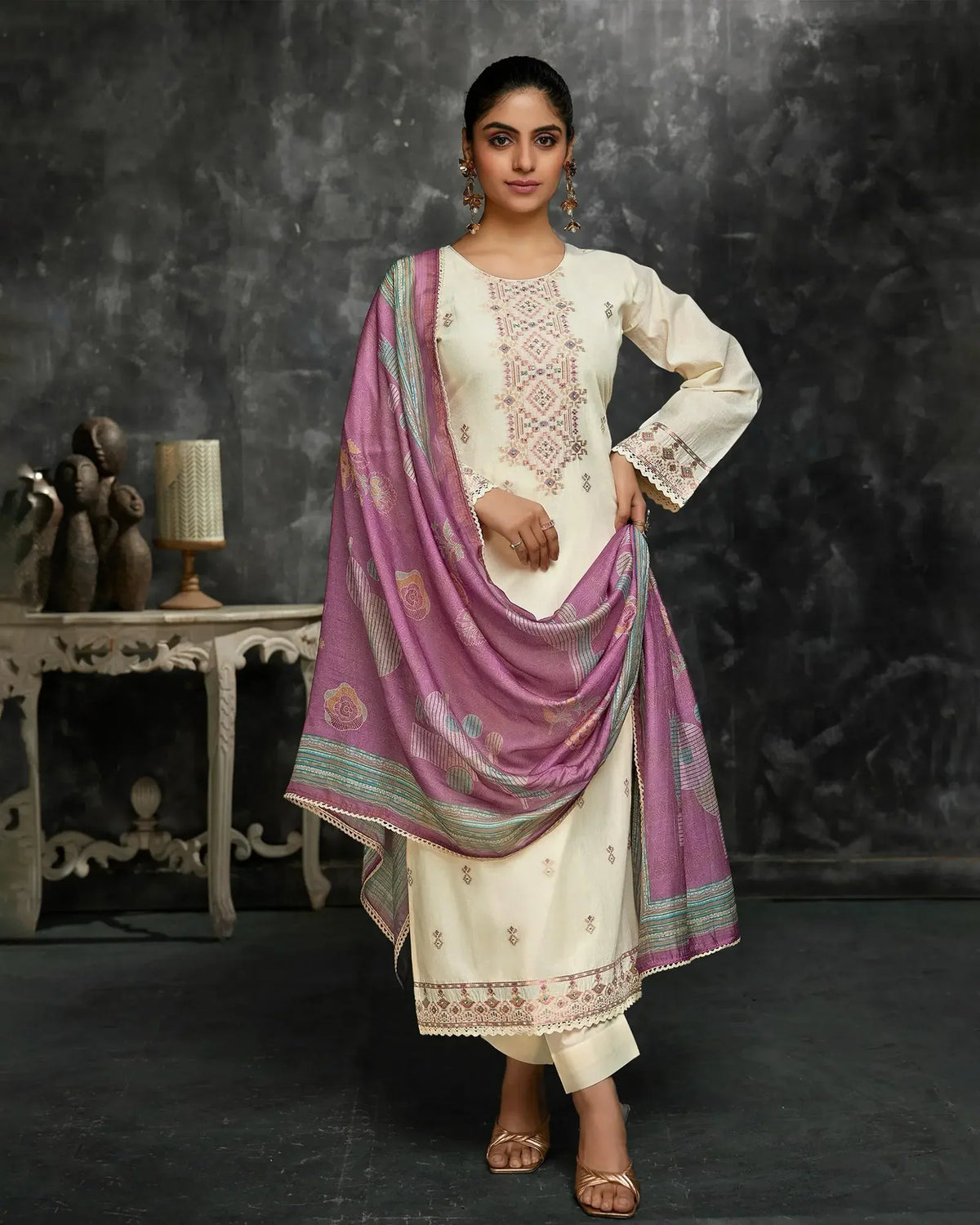 Pure Lawn Cotton Suit With Handwork & Lace Border