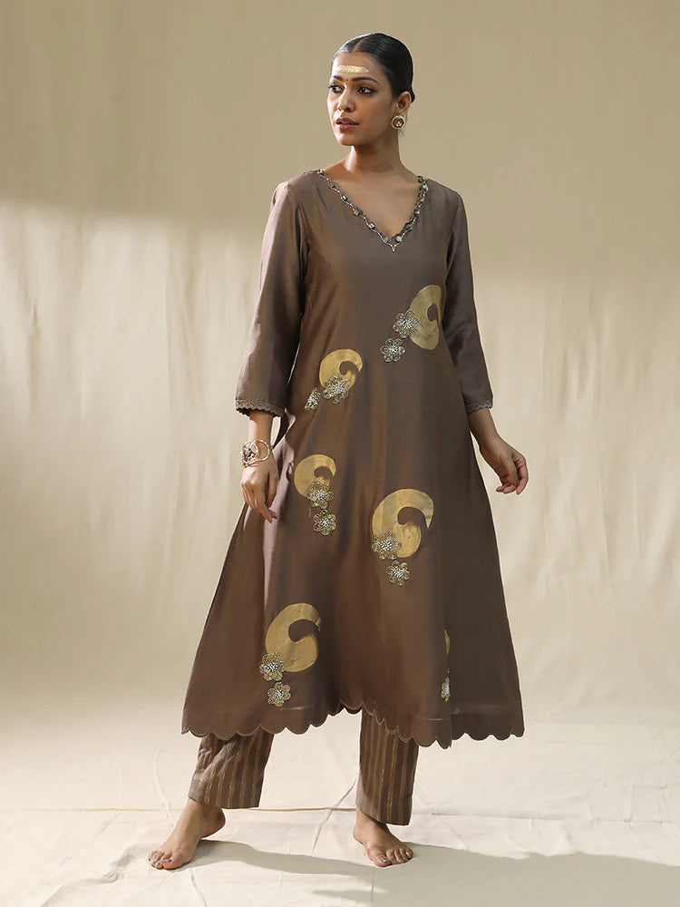 Mocha Brushstroke Suit Set