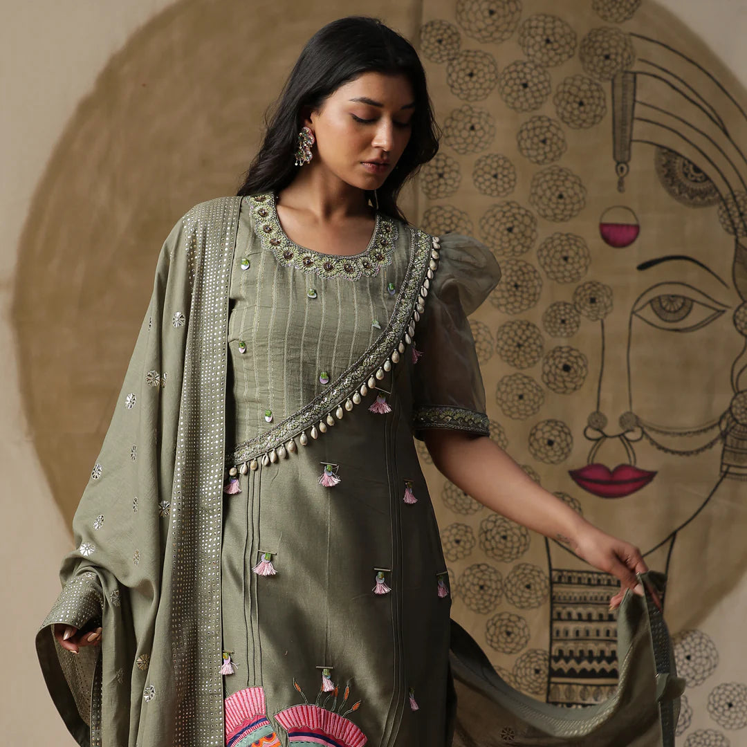 Dusty Green Handpainted Suit Set