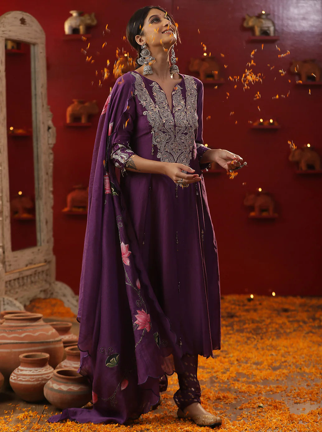 Floral Handpainted Shringar Purple Suit Set
