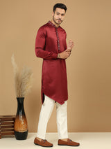 Deep Maroon Hand Embroidered Silk Kurta Set