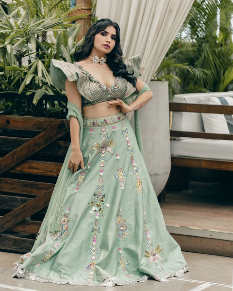 Priya Ahuja In Sapphire Blue Handpainted Lehenga Set