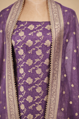 Banarsi Silk Suit With All Over Zari Weaving Work