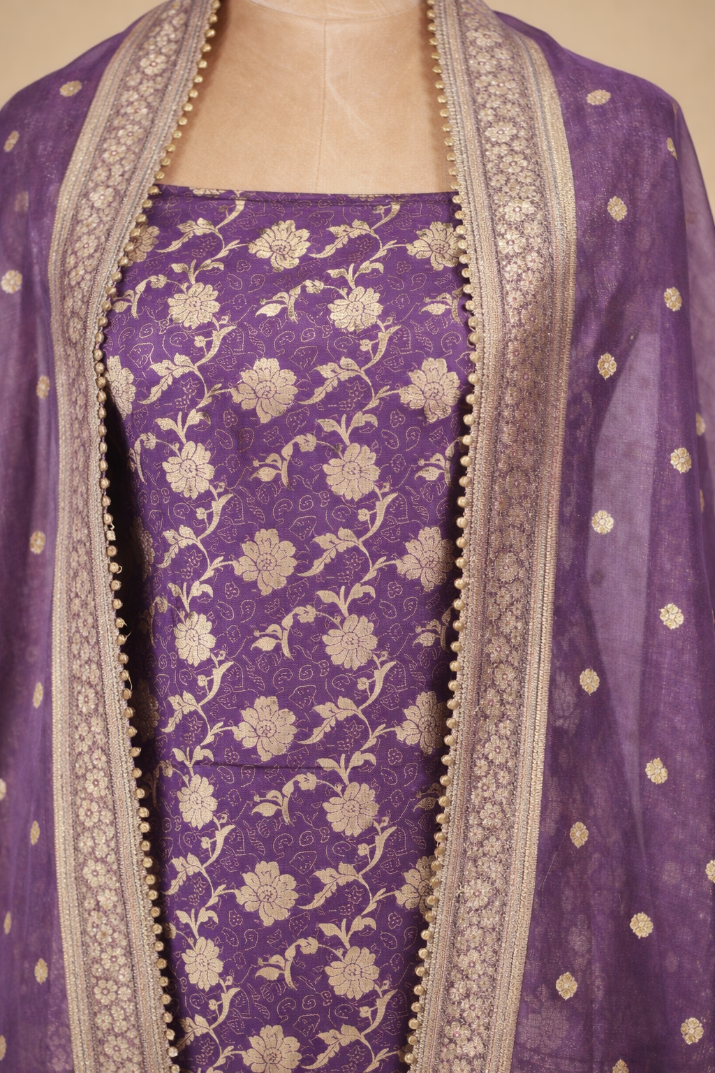 Banarsi Silk Suit With All Over Zari Weaving Work
