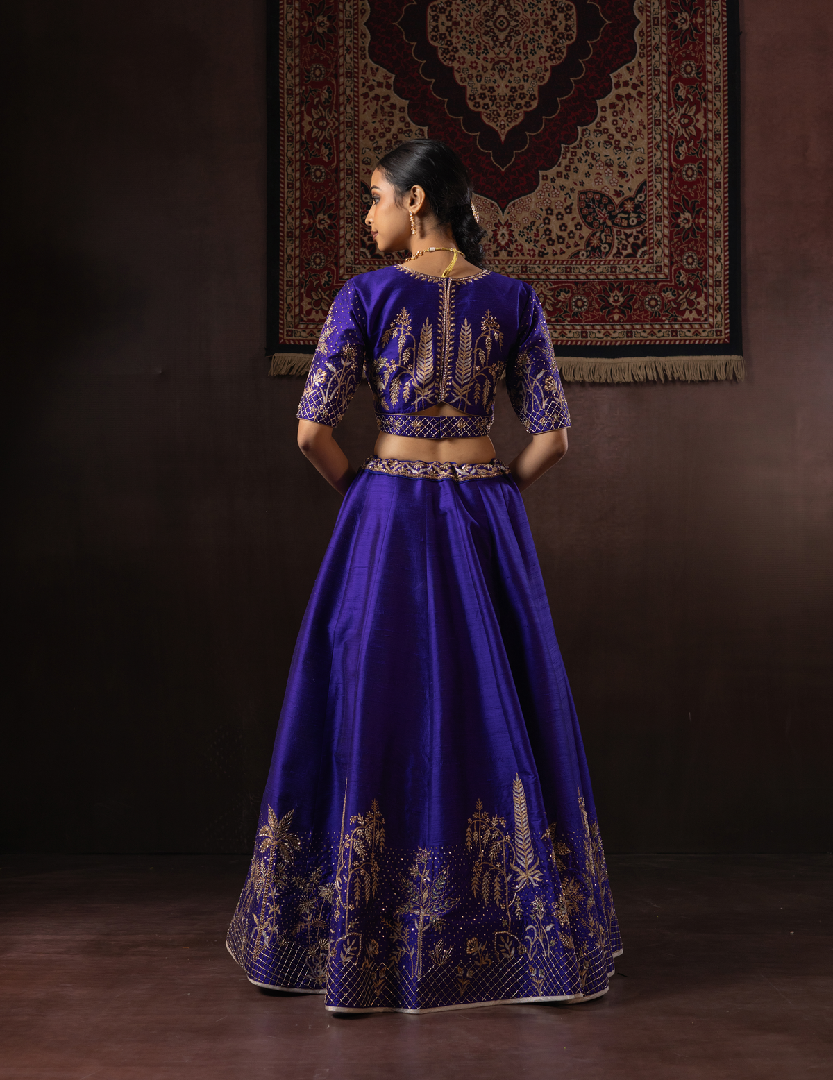 Electric Blue Zardozi Raw Silk Lehenga Set