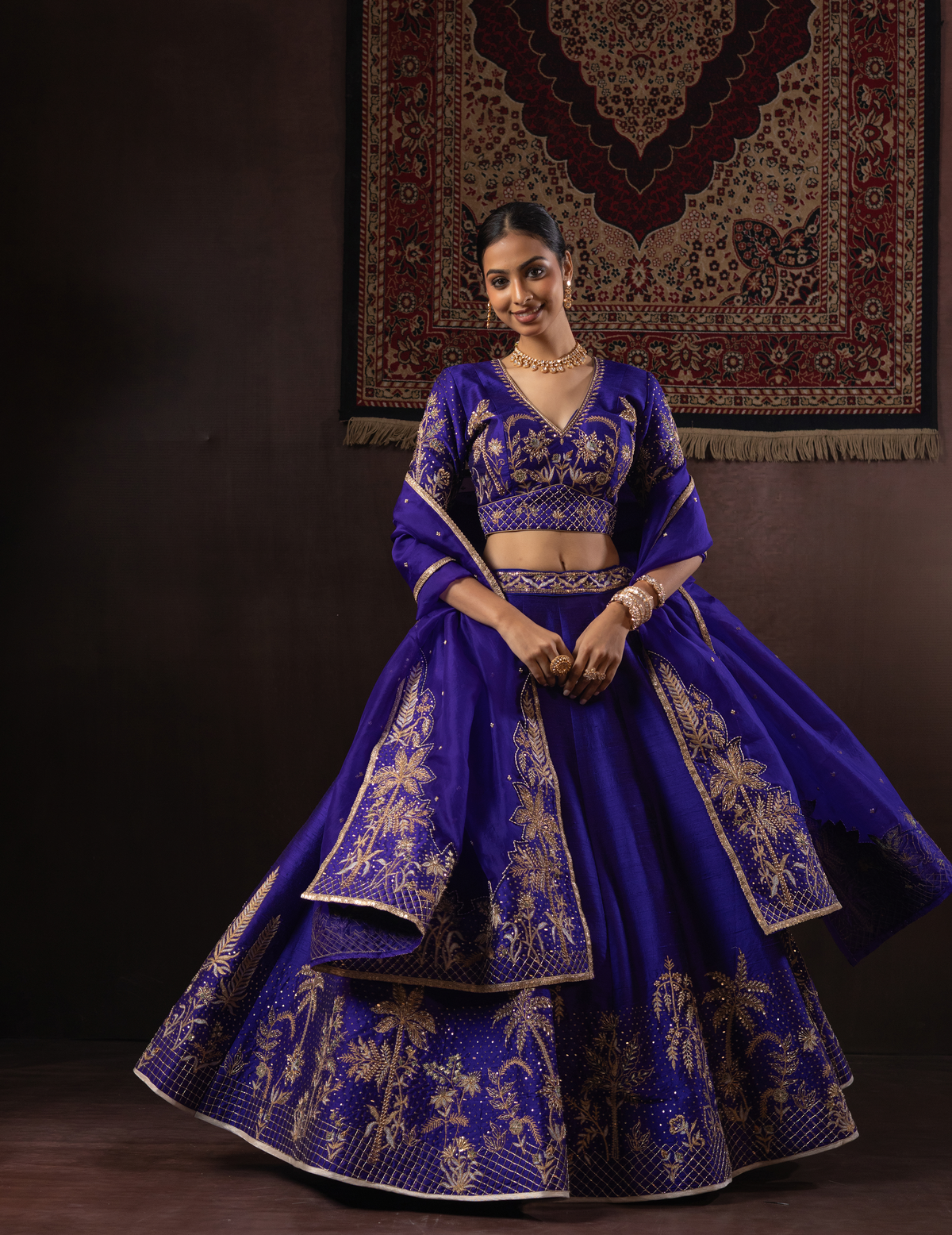 Electric Blue Zardozi Raw Silk Lehenga Set