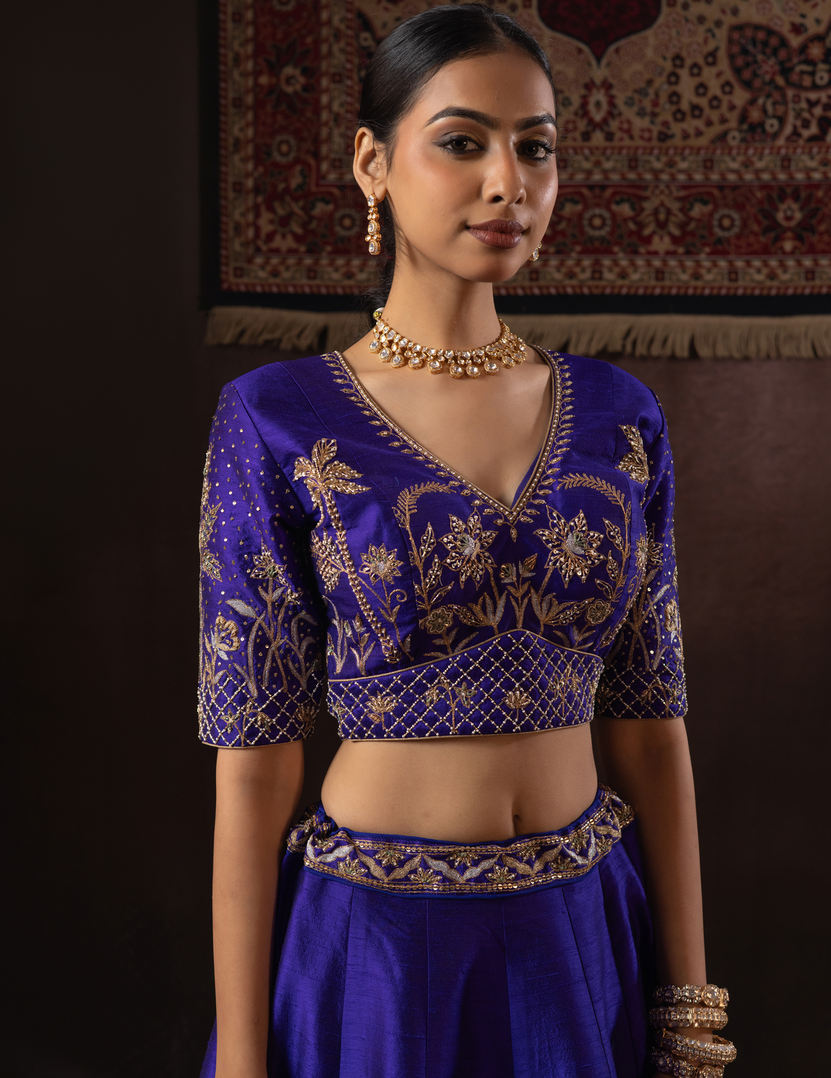 Electric Blue Zardozi Raw Silk Lehenga Set