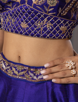 Electric Blue Zardozi Raw Silk Lehenga Set