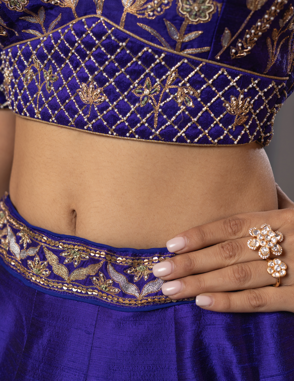 Electric Blue Zardozi Raw Silk Lehenga Set