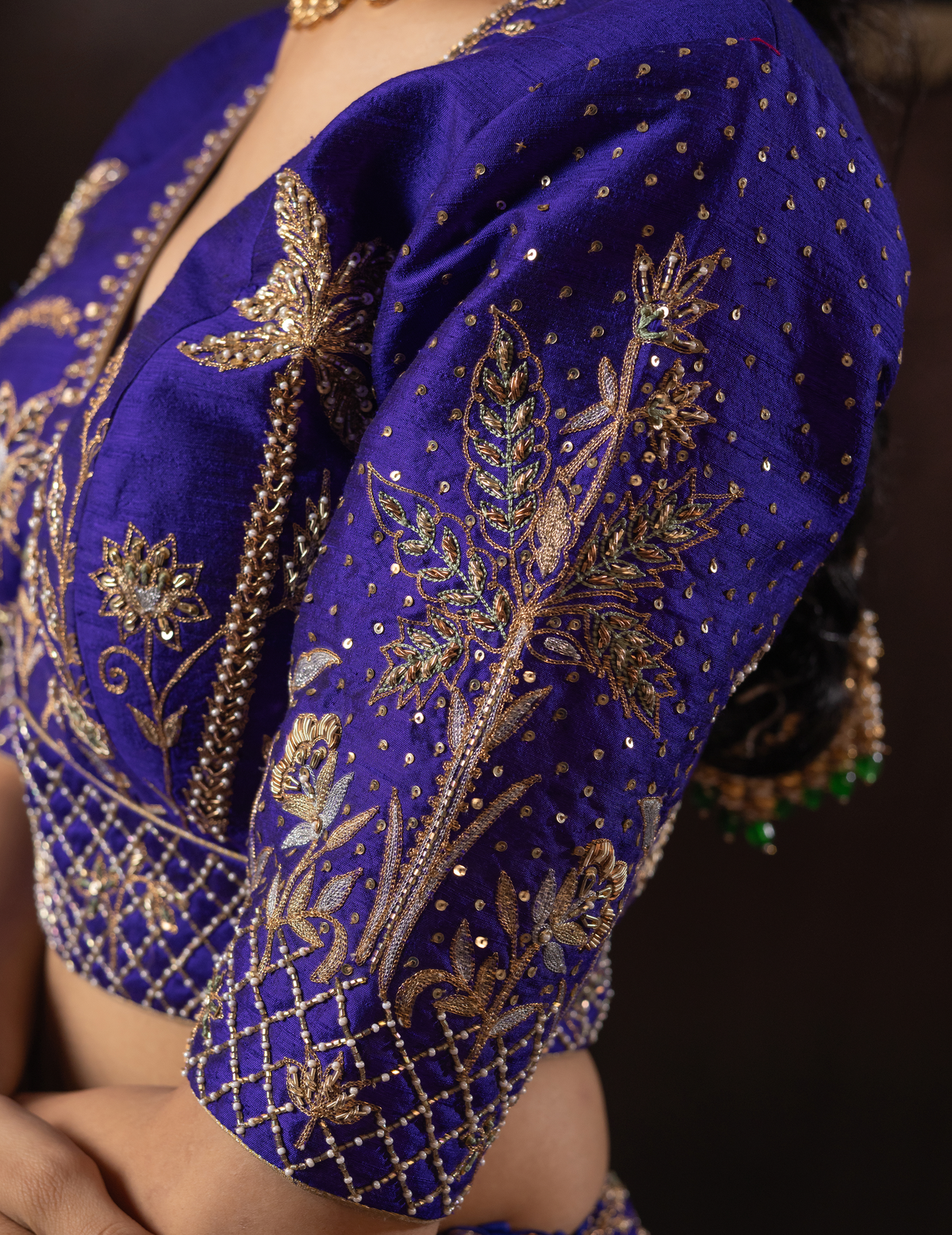 Electric Blue Zardozi Raw Silk Lehenga Set