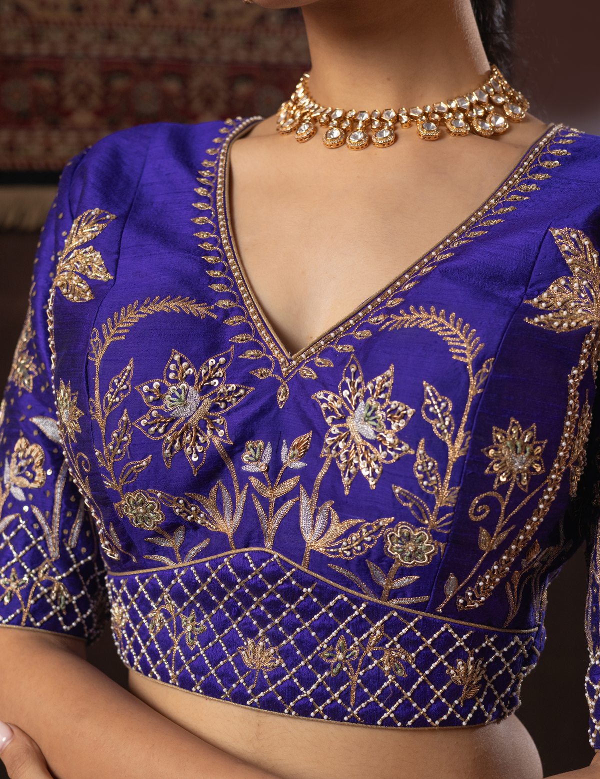 Electric Blue Zardozi Raw Silk Lehenga Set